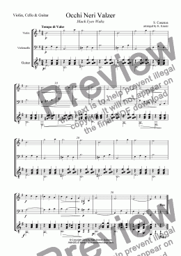 page one of Occhi Neri Valzer for violin, violoncello and guitar