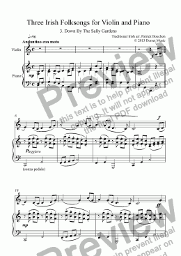 page one of Three Irish Folksongs for Violin and Piano 3. Down By The Sally Gardens
