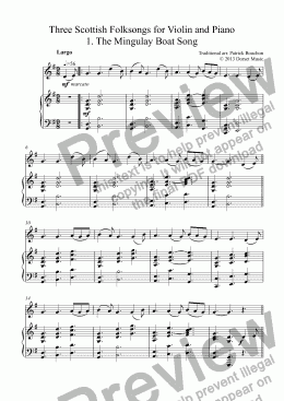 page one of Three Scottish Folksongs for Violin and Piano 1. The Mingulay Boat Song