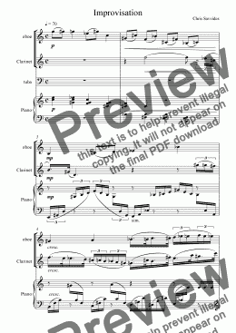 page one of Improvisation for piano, oboe, clarinet and tuba
