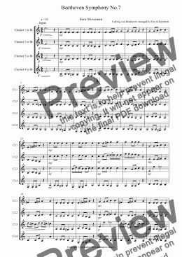 page one of Beethoven Symphony No.7 (slow movement) for Clarinet Quartet