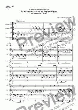 page one of 1st Movement - Sonata No 14 (Moonlight)  arr. for Clarinet Quartet