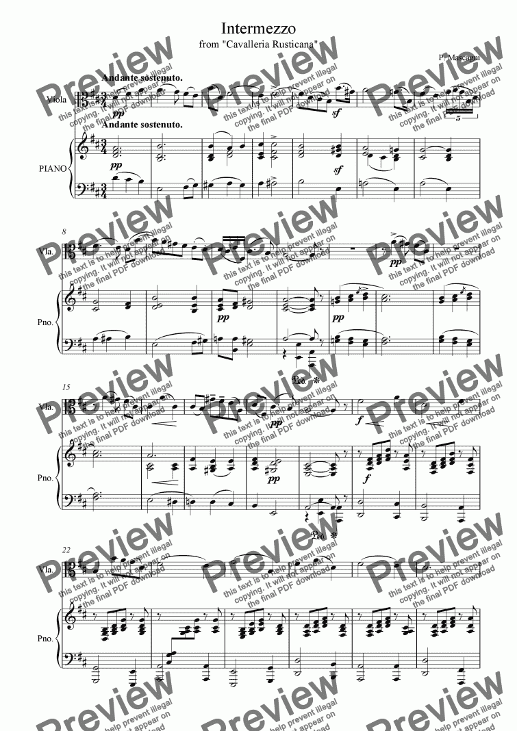 page one of Mascagni Intermezzo for Viola and Piano