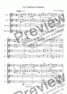 page one of La Tristesse d'Amour (flute quartet)