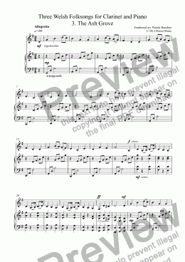page one of Three Welsh Folksongs for Clarinet and Piano 3. The Ash Grove