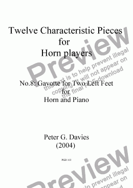 page one of Twelve Characteristic Pieces for Horn Players No.8 Gavotte for Two Left Feet