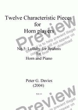 page one of Twelve Characteristic Pieces for Horn Players No.5 Lullaby for Brahms