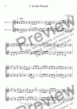 page one of Horn Duets 5. In Hot Pursuit