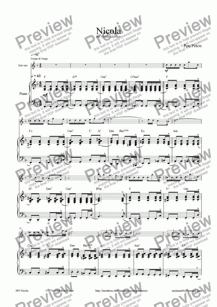 page one of Nicola (Tango) Flute version