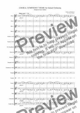 page one of BEETHOVEN’S CHORAL SYMPHONY THEME for School Orchestra