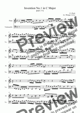 page one of Invention No.1 in C Major for Flute & Cello