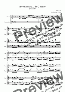 page one of Invention No.2 in C minor for Violin & Cello