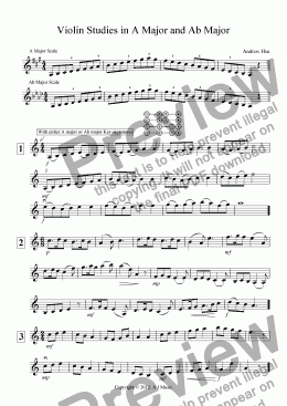 page one of Violin Studies in A Major and Ab Major