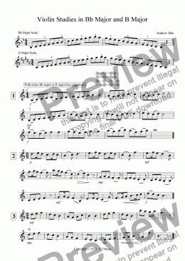 page one of Violin Studies in Bb Major and B Major