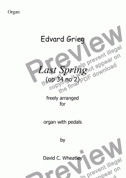 page one of Grieg - Last Spring (op 34 no 2) for organ solo