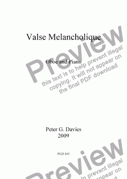 page one of Valse Melancholique for Oboe and Piano