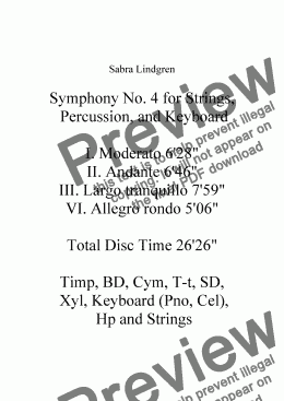 page one of Symphony No. 4 for Strings,  Percussion, and Keyboard  III. Largo tranquillo
