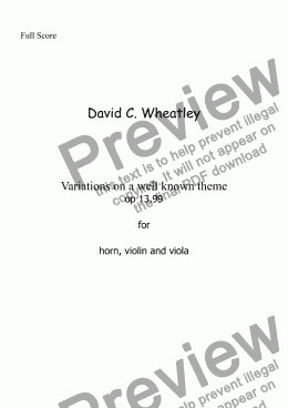 page one of Variations on 'Twinkle twinkle little star' by David Wheatley for horn violin and viola