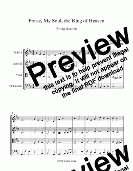 page one of Praise, My Soul, the King of Heaven (String Quartet)