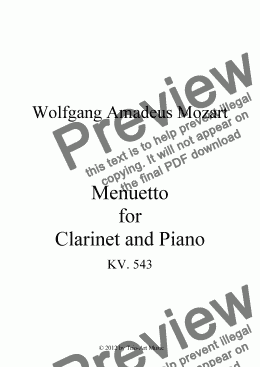 page one of Menuetto for Clarinet and Piano