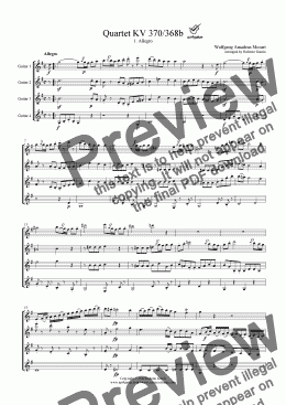 page one of Quartet KV 370/368b (1. Allegro) for guitar quartet