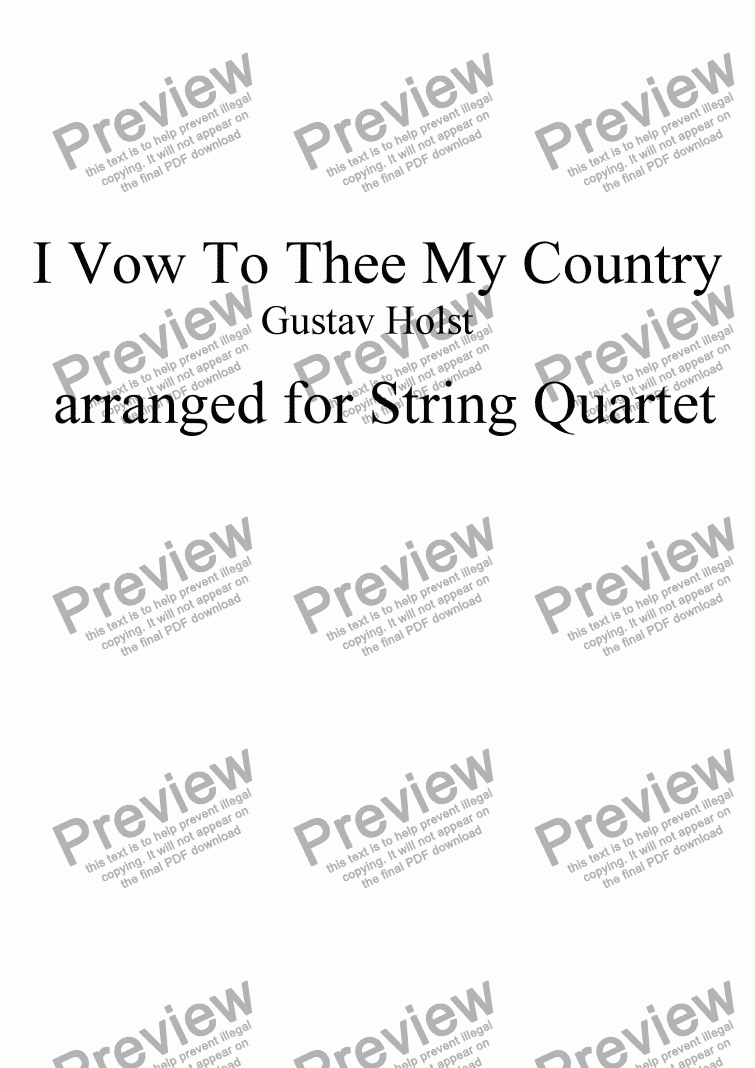 page one of ’I Vow To Thee My Country’  arranged for String Quartet