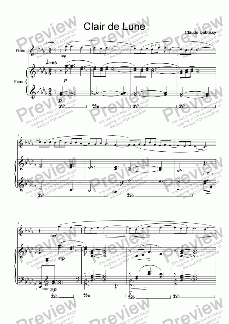 Debussy Clair De Lune Flute Piano Download Sheet Music Pdf File