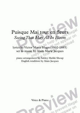 page one of Puisque Mai tout en fleurs (A. Jacques / Victor Hugo) bilingual
