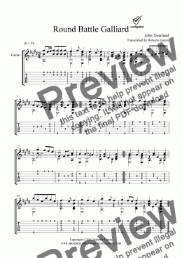 page one of Round Battle Galliard for solo guitar