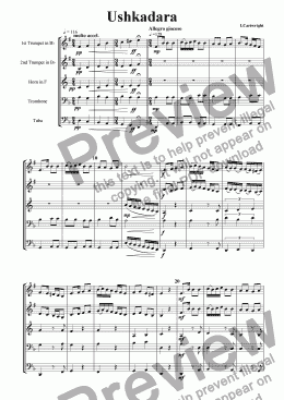 page one of Ushkadara for brass quintet