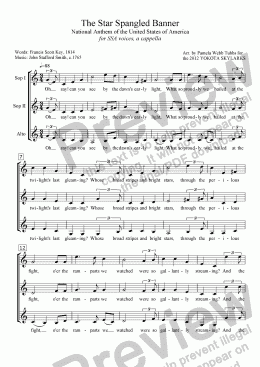 page one of The Star Spangled Banner (SMITH), National Anthem of the United States of America, for mixed women’s voices (SSA), a cappella, arr. by Pamela Webb Tubbs
