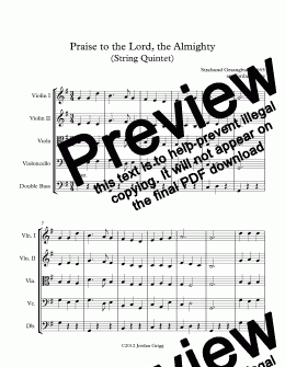 page one of Praise to the Lord, the Almighty (String Quintet)