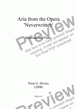 page one of Aria from the Opera "Neverwritten" for Bassoon and Piano
