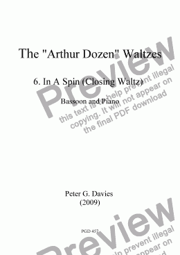 page one of The "Arthur Dozen" Waltzes 6. In a Spin (Closing Waltz) for Bassoon and Piano