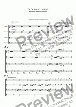 page one of The Carnival of the Animals (Guitar Quartet)