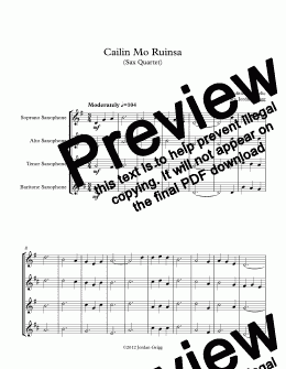 page one of Cailin Mo Ruinsa (Sax Quartet)