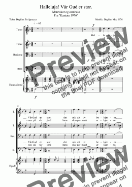 page one of Halleluja! Vår Gud er stor  (Male Choir & Harpsichord)