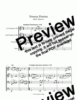 page one of Nessun Dorma (Brass Quartet)