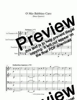 page one of O Mio Babbino Caro (Brass Quartet)