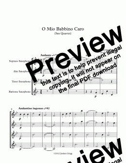 page one of O Mio Babbino Caro (Sax Quartet)
