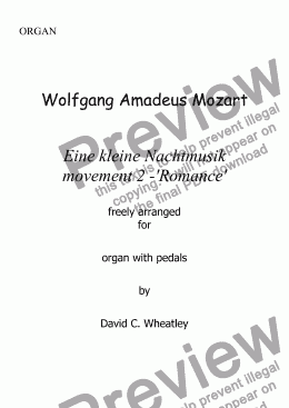 page one of Mozart - Eine kleine Nachtmusic mvt 2 (Romance) for organ solo