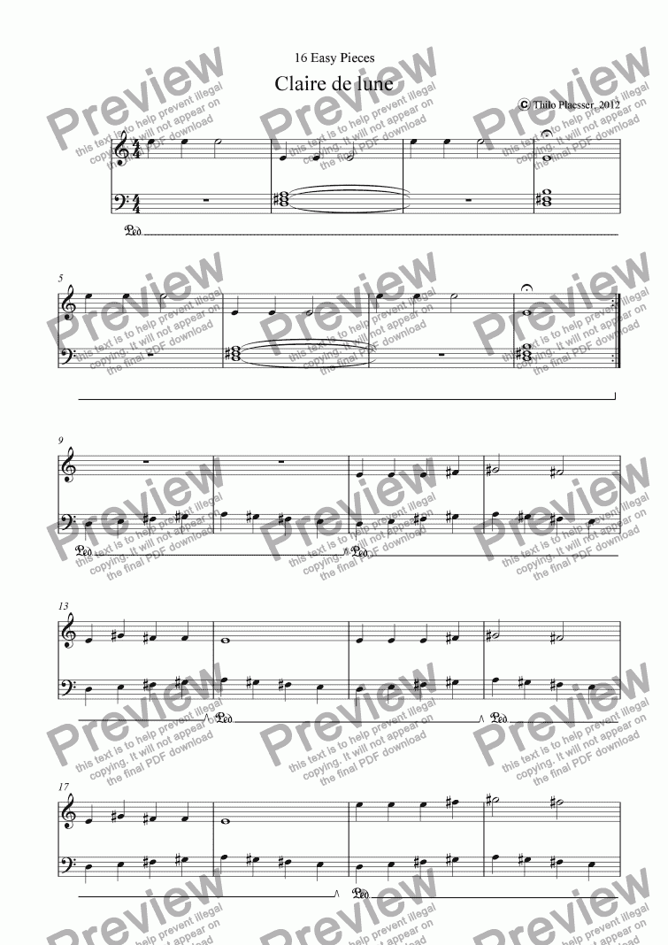page one of Claire de lune (Easy Piece for Piano)