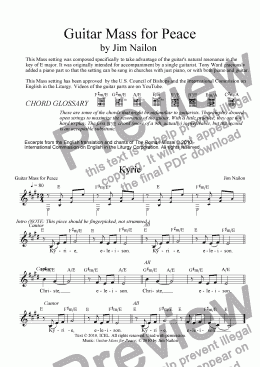 page one of Guitar Mass for Peace - full arrangement for guitar
