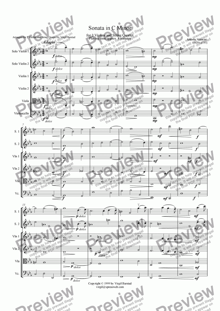 page one of Sonata in C Minor for Two Violins and String Quartet