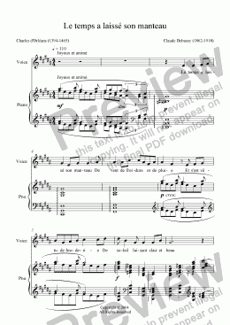 page one of Le temps a laissé son manteau (C. Debussy / Ch. d’Orléans)