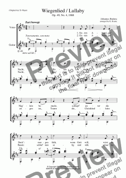 page one of Wiegenlied / Lullaby (voice, lyrics, guitar chords)