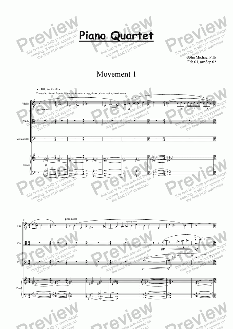 page one of Piano Quartet [2002]