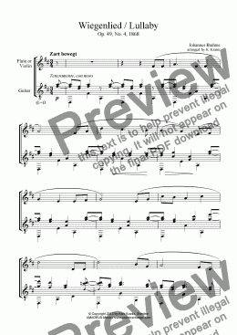 page one of Wiegenlied / Lullaby for flute or violin and guitar