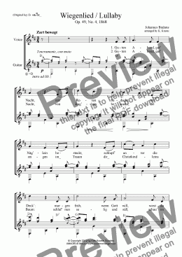 page one of Wiegenlied / Lullaby for voice and guitar (german, english)