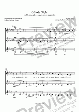 page one of O Holy Night (ADAM), Christmas anthem for SSA trio (3-part) mixed women’s voices, a cappella, arr. by Pamela Webb Tubbs